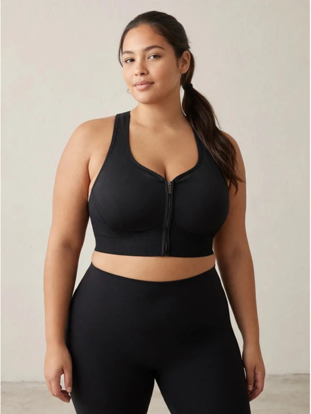 Avia Black Zip Front Sports Bra Size XXL - Racerback